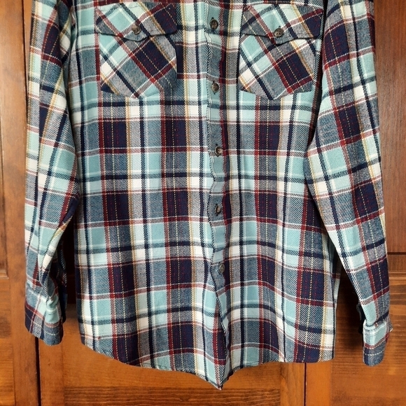Vintage Sears SportsWear blue maroon plaid flannel button down shirt - Picture 3 of 12